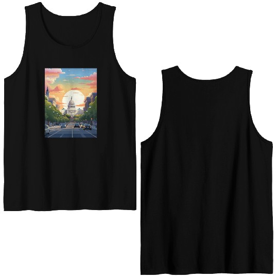 Sunset in US Capitol Washington DC Double Sided Tank Tops