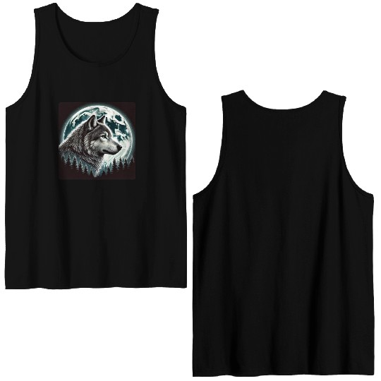 Nature Moon Alpha Cute Wolf Moon nature Double Sided Tank Tops