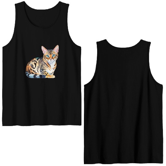 Leopard Cat Watercolor Double Sided Tank Tops