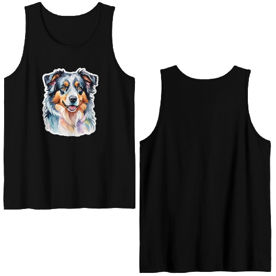 Australian Shepherd Watercolor Double Sided Tank Tops