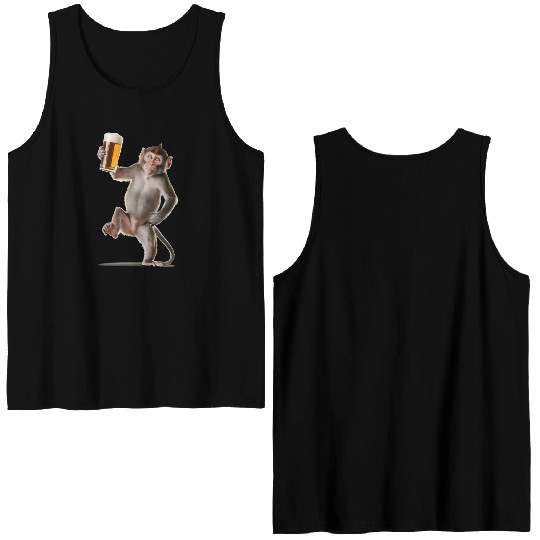 Monkey Drinking Beer Realistic Double Sided Tank Tops