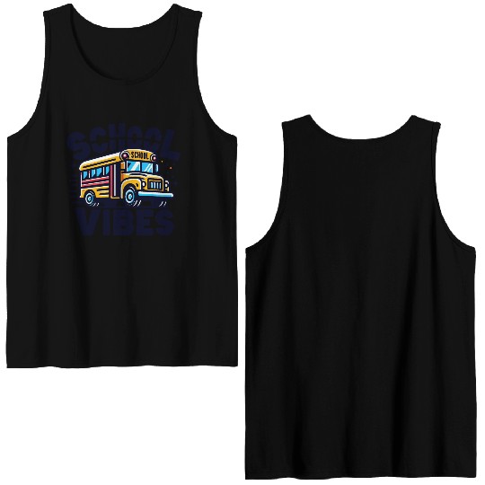 School Vibes Vector Illustration for school bus Double Sided Tank Tops