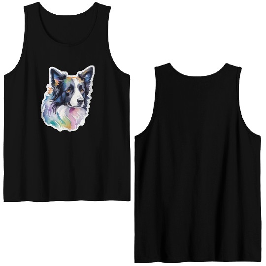 Border Collie Watercolor Double Sided Tank Tops