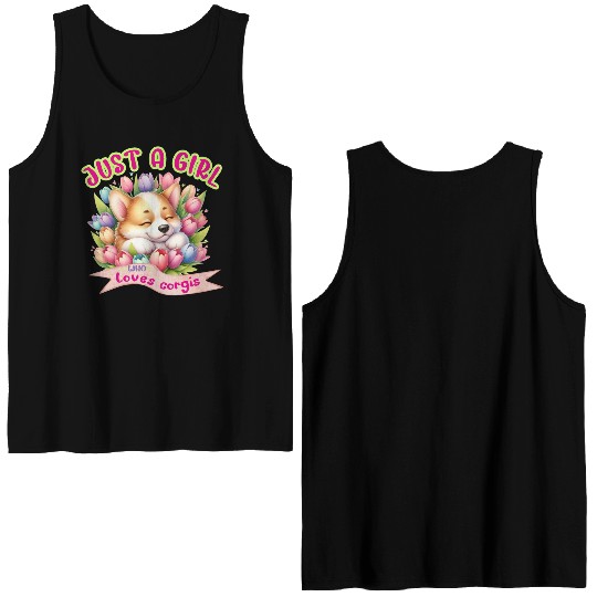 Corgi in tulips - Just a girl who loves corgis Double Sided Tank Tops