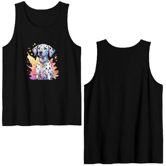 Dalmatian Dog Watercolor Double Sided Tank Tops