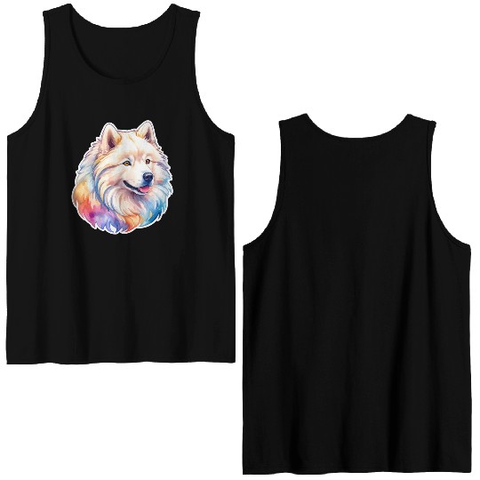Samoyed Dog Watercolor Double Sided Tank Tops