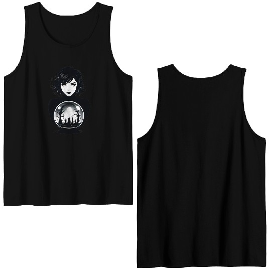 Witchy Woman Gazing into a Crystal Ball Double Sided Tank Tops