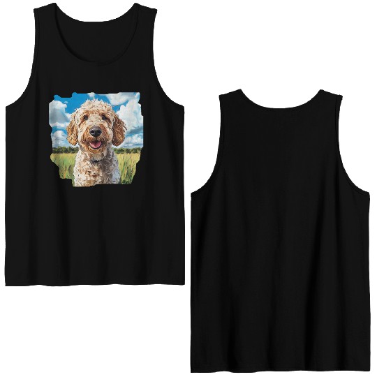 Labradoodle Field Nature Golden Doodle Watercolor Double Sided Tank Tops