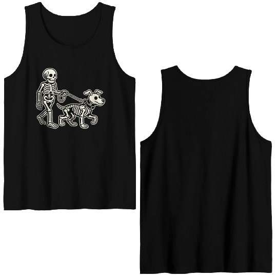 Skeleton Leads Dog Funny Skull Pet For Halloween C Double Sided Tank Tops