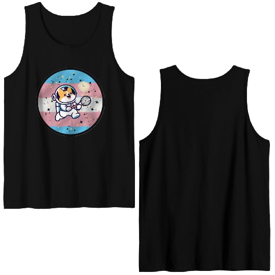 MMA: Meow Space with Trans Flag background Double Sided Tank Tops