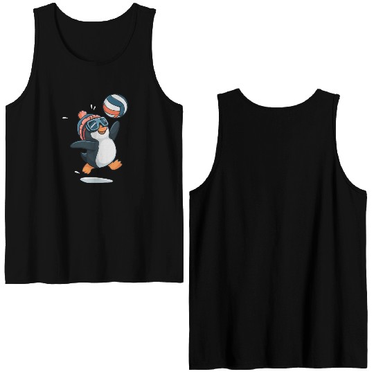 Penguin Playing Volleyball With Goggles And Hat Double Sided Tank Tops