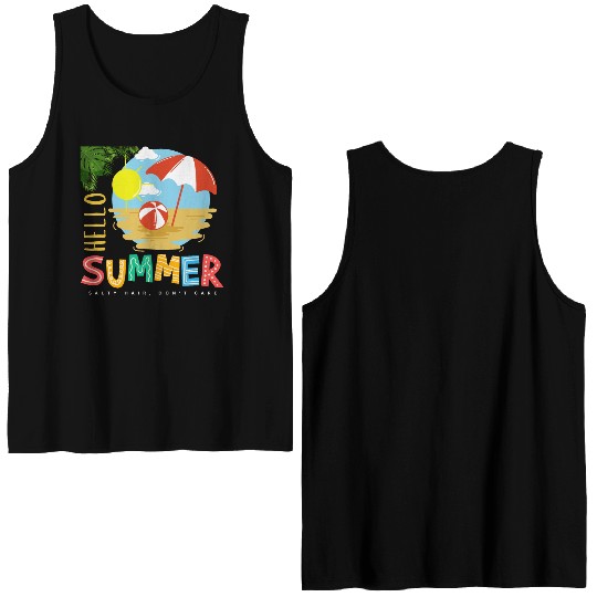 Hello Summer salty hair Don't care Double Sided Tank Tops