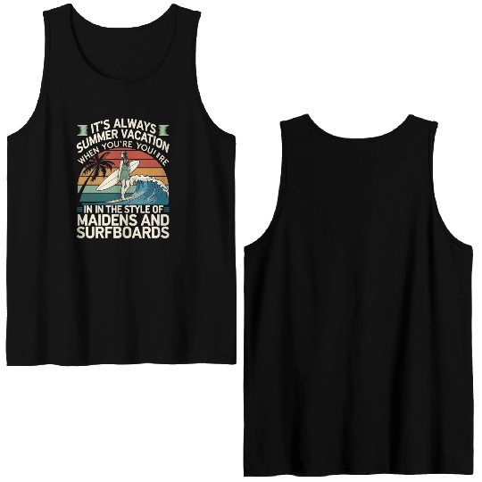 Maidens and Surfboards Vintage Summer Design Double Sided Tank Tops