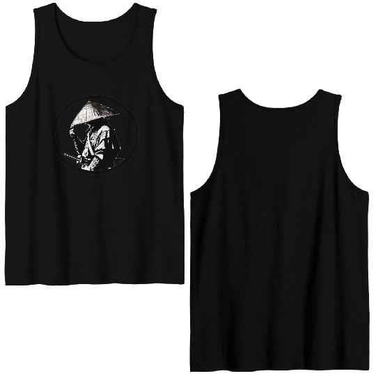 Samurai with Umbrella Ink Illustration Double Sided Tank Tops