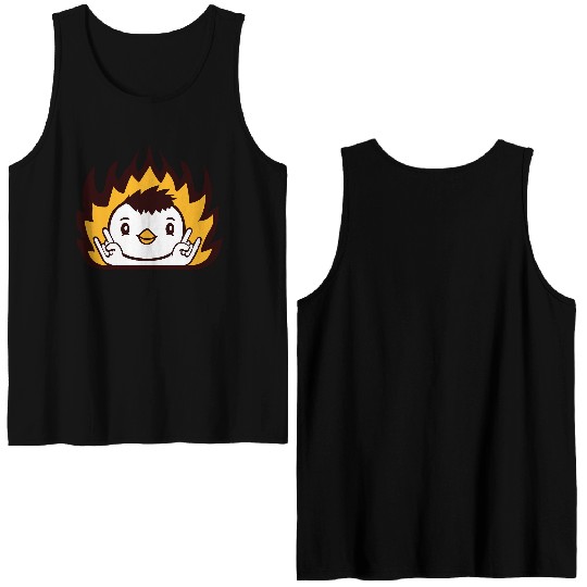 Fire Heavy Metal Duck Bird Chick Rock Hand Gesture Double Sided Tank Tops