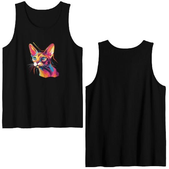Cat Watercolor Colorful Abyssinian Cat Double Sided Tank Tops