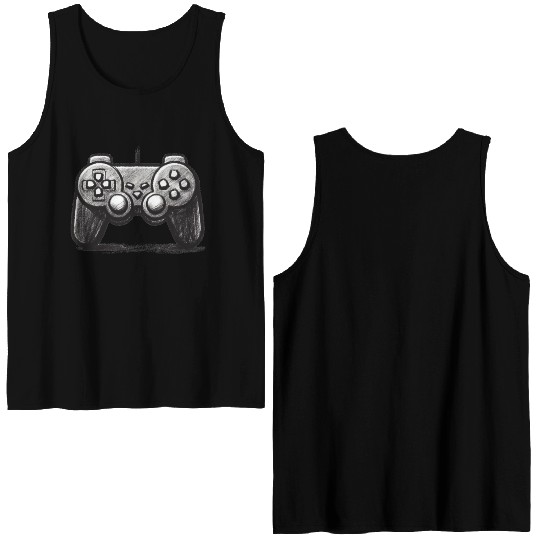 Gamer Controller Cartoon Charcoal Gaming Art 3 Double Sided Tank Tops