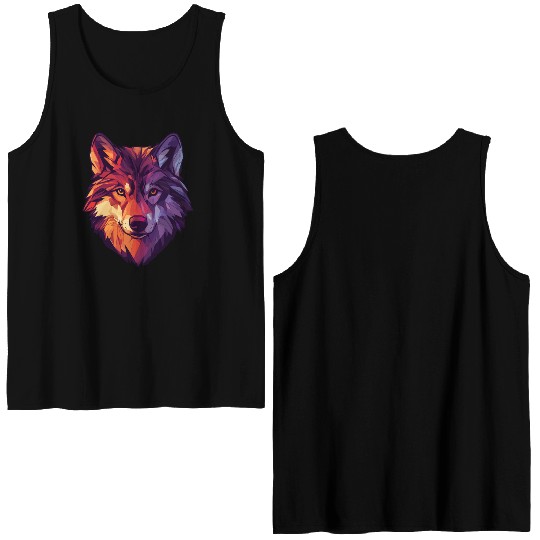 Floral Wolf Vintage Flowers Wolf Face for Wolves Double Sided Tank Tops