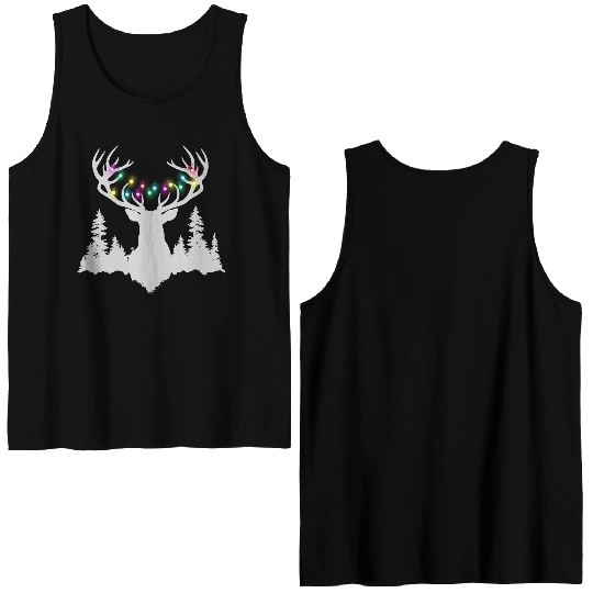 Christmas deer with christmas lights Double Sided Tank Tops