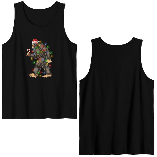 Bigfoot Sasquatch Yeti Candy Cane Christmas Double Sided Tank Tops