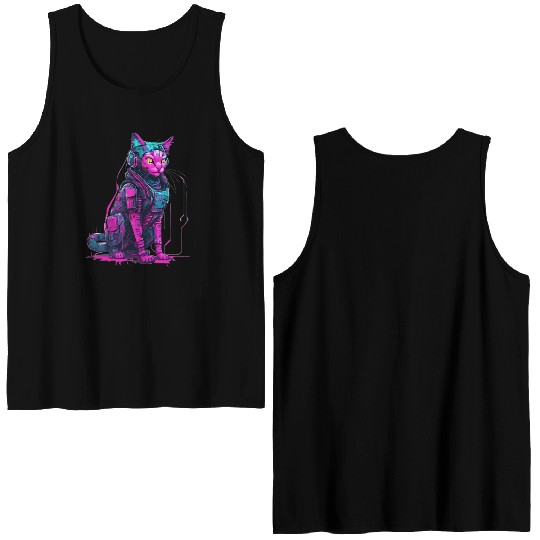 Cyber Warrior Cat Double Sided Tank Tops