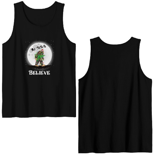 Bigfoot Christmas Tree Lights Believe Sasquatch Double Sided Tank Tops