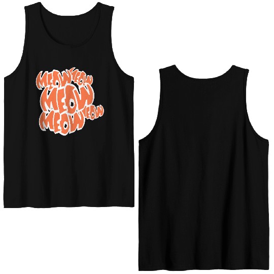 Many Funny Meow Cat Meow Comic Letters Text Quote Double Sided Tank Tops