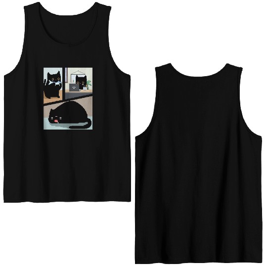 Pixel Daily Black Cat Activity Double Sided Tank Tops