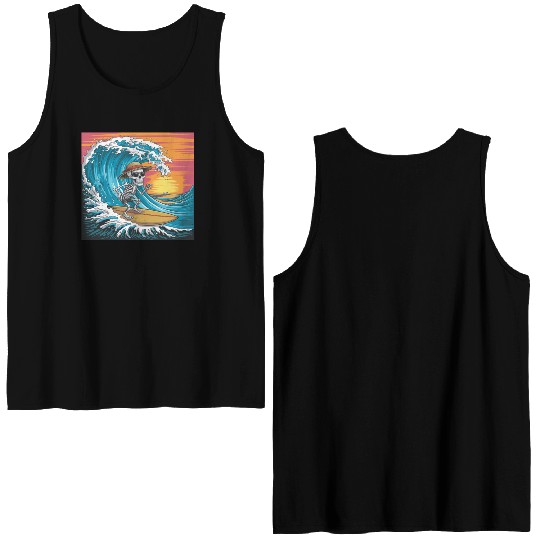 Surfing Skeleton Vibes Surfing Lifestyle Retro Double Sided Tank Tops