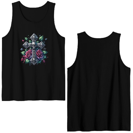Gothic Collection - Cross, Skulls & Red Roses Double Sided Tank Tops