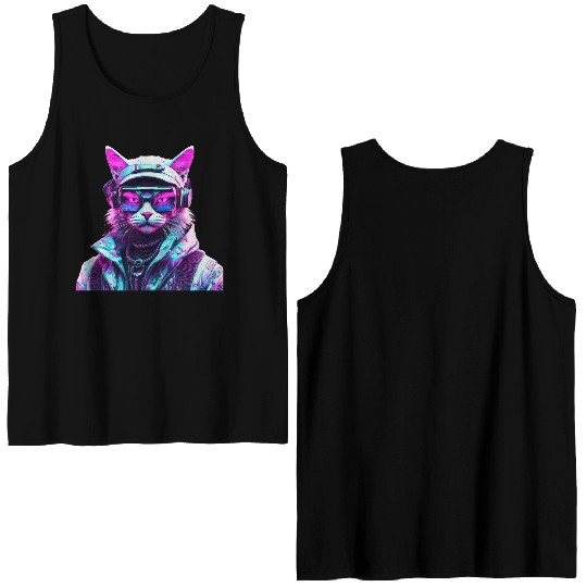 Mystical Cyberpunk Bad Cat Double Sided Tank Tops