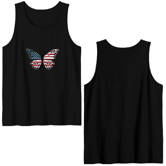 American Flag Butterfly 4th Of July Patriotic kids Double Sided Tank Tops
