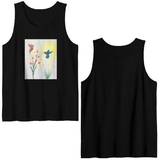 Minimalist Hummingbird and flowers Canvas Print Double Sided Tank Tops