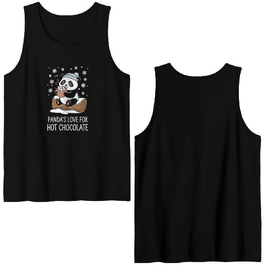 Panda's Love for Hot Chocolate Fun Winter Cozy Double Sided Tank Tops