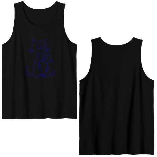 2 Curious Cats Looking Funny Mom Dad Little Kid Double Sided Tank Tops