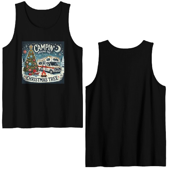 campin around christmas tree final correct Double Sided Tank Tops