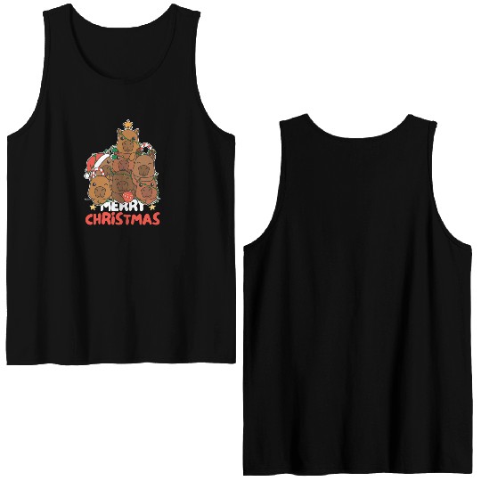 Capybara Christmas Tree Merry Christmas Double Sided Tank Tops