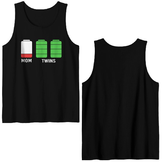 Funny Birthday Mama Twin Mom Low Battery Double Sided Tank Tops