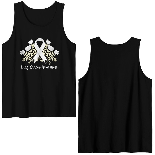 Lung Cancer Awarenss White Ribbon Floral Double Sided Tank Tops