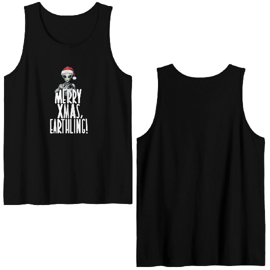 Happy Xmas Earthling Alien Christmas Double Sided Tank Tops
