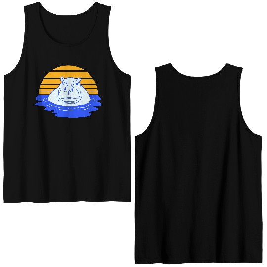 Hippo Swimming Water Sun Cute Happy Comic Cartoon Double Sided Tank Tops