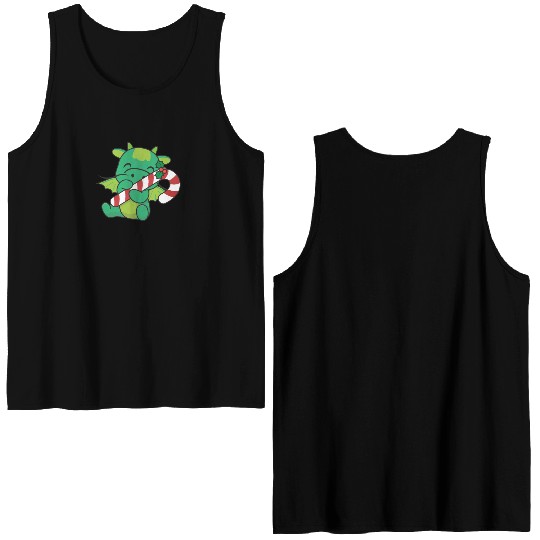 Dragon Christmas Candy Cane Cute Dragon Double Sided Tank Tops