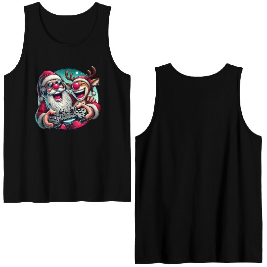 Funny Christmas Duo: Santa & Rudolph Gaming Double Sided Tank Tops