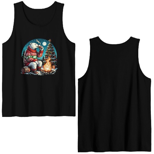 Cozy Christmas Polar Bear: Eggnog & Fireside Cheer Double Sided Tank Tops