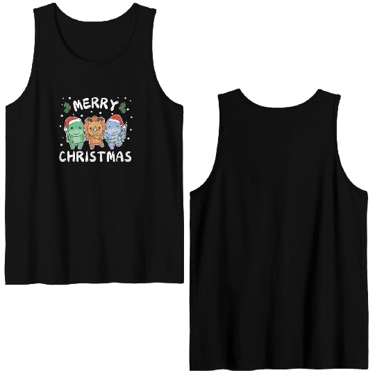Merry Christmas Cute Dino Festive Lights Dino Double Sided Tank Tops