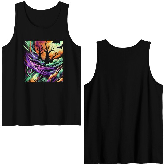 Double Sided Tank Tops Halloween Graffiti Design - Neon Abstract