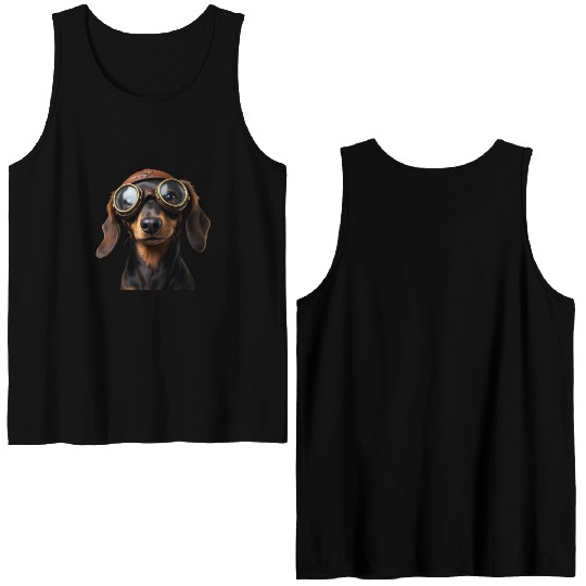 Adventurous Dachshund Aviator Double Sided Tank Tops