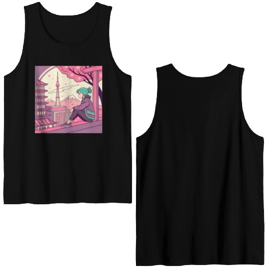 Blossom Breeze: Tokyo Girl Embracing a Tranquil Double Sided Tank Tops