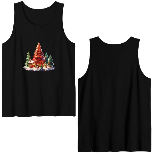 Geometric Christmas Tree Scene Double Sided Tank Tops
