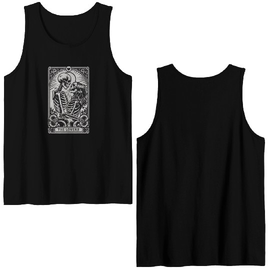 Vintage Gothic Skeleton Couple Tarot Card with Double Sided Tank Tops